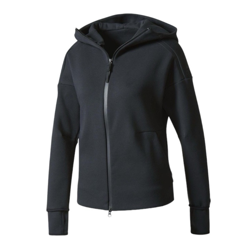 Adidas Full Zip Hooded Black Athletic Jacket Size Medium